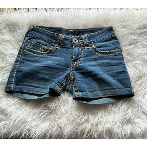 True Religion  Dark Denim Low Rise Shorts